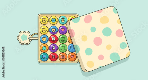 Cute Cat Face Candy Box with Polka Dot Lid, Kawaii Sweet Treat Packaging