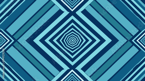 Blue geometric tunnel background with repeated diamond shapes pattern