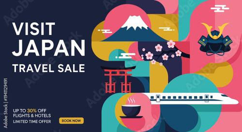 Visit Japan Travel Sale: Mount Fuji, Sakura, Samurai Helmet, Torii Gate, Bullet Train