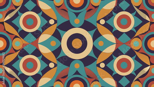 Retro geometric pattern with warm and cool color palette