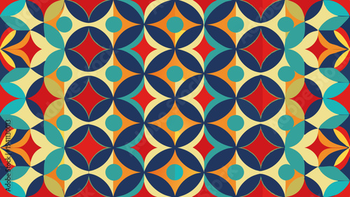 Retro floral pattern in vivid colors and simple shapes
