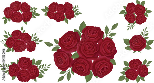Beautiful seamless pattern featuring a set of red rose flowers and pink floral petals for a romantic wedding bouquet or Valentine gift