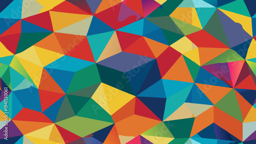 Vibrant multicolored polygon mosaic with dynamic color variations