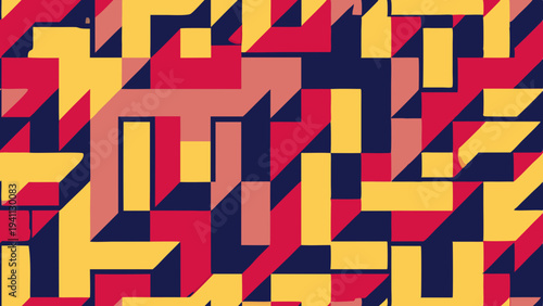 Abstract geometric pattern featuring bold primary colors and angular shapes
