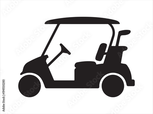 A golf silhouette vector, Black and white silhouette of a golf cart, A simple black silhouette of a golf cart with clubs vector illustration