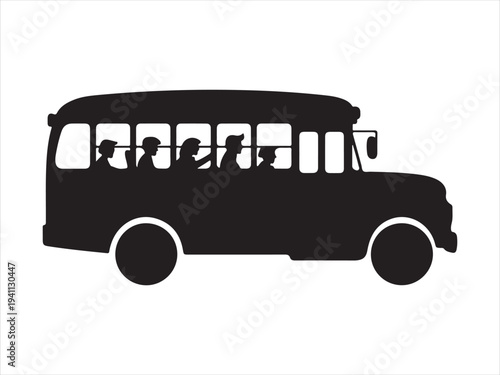 Passenger bus silhouette for public transportation and city travel side view vector illustration 
