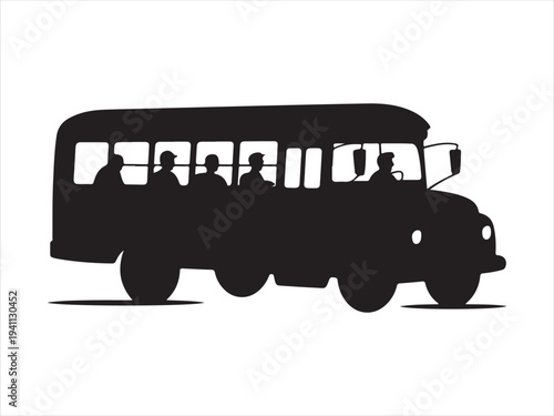 Passenger bus silhouette for public transportation and city travel side view vector illustration 