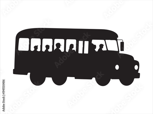 Passenger bus silhouette for public transportation and city travel side view vector illustration 