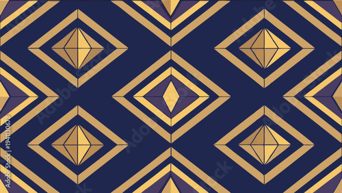 Geometric diamond pattern with gold lines on navy background