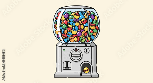 Colorful Gumball Machine Dispensing Candy Balls on Light Background