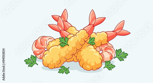 Crispy Shrimp Tempura with Parsley Garnish - Delicious Japanese Seafood Appetizer