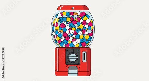 Gumball Machine Filled with Colorful Pills and Capsules