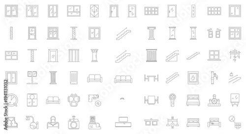 architectural and home furniture line art icons a comprehensive collection of household elements for building design