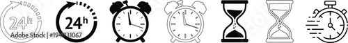Timers and clock icons set. Time line icon. Vector illustration.Timer icons set. Quick time or deadline icon. Express service symbol. Countdown timer and stopwatch icons isolated on white. Vector.