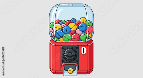 Retro Gumball Machine Filled with Colorful Balls, Vintage Toy Dispenser