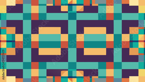 Abstract geometric pattern with retro color scheme and blocks
