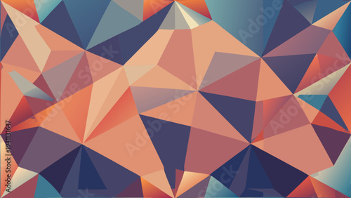 Geometric polygonal background with vibrant blue, peach, and red colors