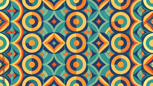Retro geometric circle and diamond pattern with warm colors