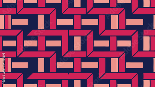 Geometric interwoven pattern with navy and pink hues