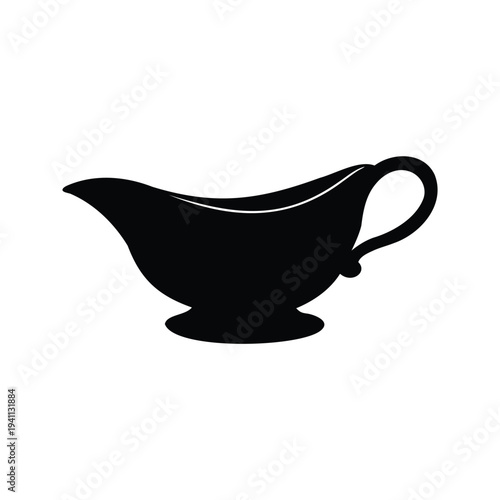 gravy boat silhouette vector illustration, Elegant gravy boat with handle and spout on a flat surface silhouette vector illustration