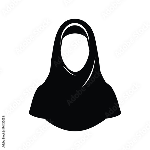 muslim woman in hijab silhouette vector illustration, Elegant woman wearing hijab with intricate design silhouette vector illustration
