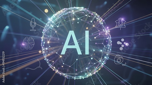 AI sphere network with interconnected nodes and representing artificial intelligence applications