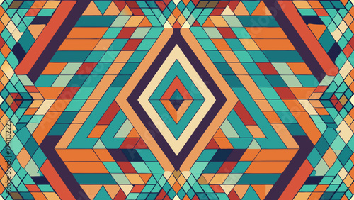 Geometric kaleidoscope of diamonds with mid-century modern color palette