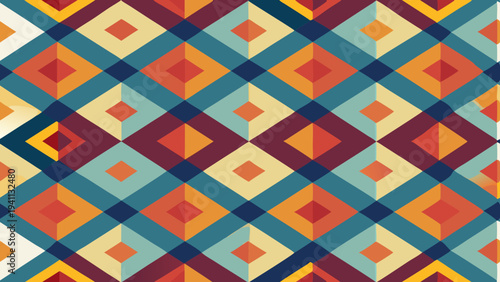 Retro geometric pattern design featuring colorful overlapping diamond shapes