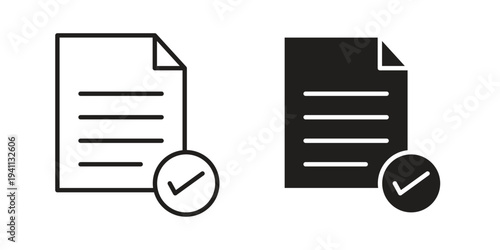 Accept document icon black, line, flat vector, isolated illustration.