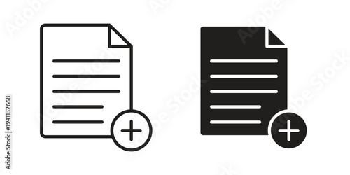 Add document icon black, line, flat vector, isolated illustration.