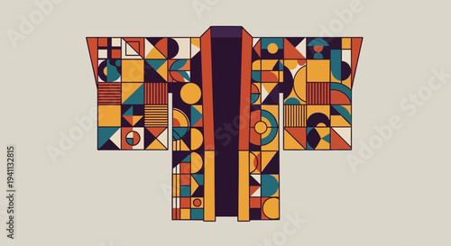 Abstract Geometric Kimono Pattern: Modern Japanese Fashion Design
