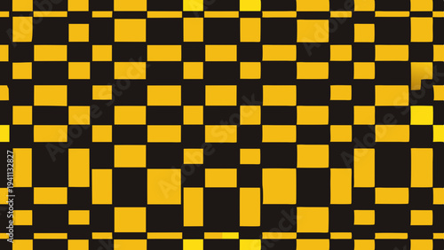 Abstract yellow and black checkerboard pattern with distorted perspective