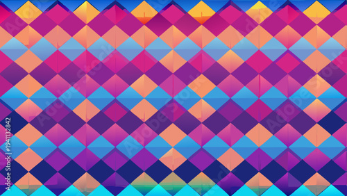 Colorful diamond pattern with vibrant gradients creating depth perception