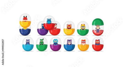 Collection of Cute Owl Toys in Transparent Capsule Pods, Surprise Toys