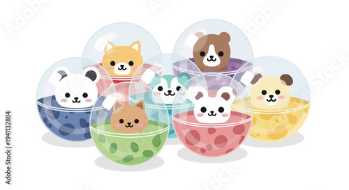 Cute Kawaii Animals in Gachapon Capsules, Adorable Toys Collection