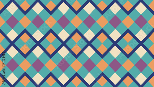 Retro geometric seamless pattern with colorful squares and zigzags