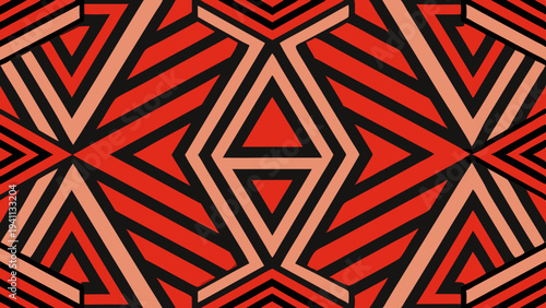 Geometric red and peach triangle pattern on black background