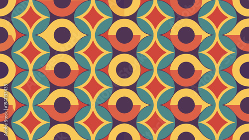 Retro geometric pattern with circles and diamond shapes