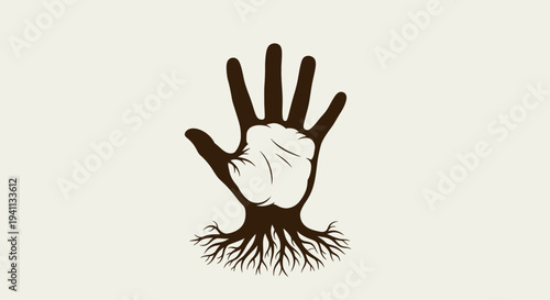 Tree Hand With Roots Symbolizing Growth, Nature and Connection