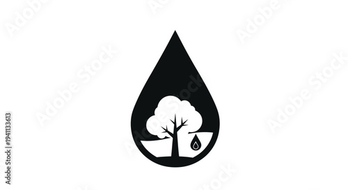 Tree inside water drop logo icon, symbolizing nature, environment, conservation, growth