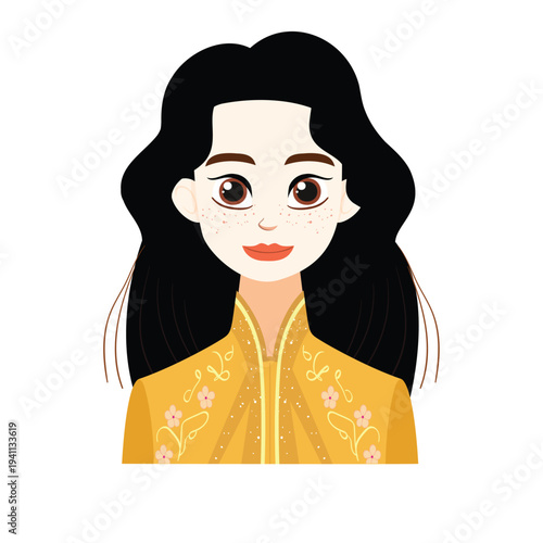 s a cartoon vector illustration of a young woman,