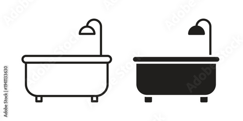 Bathroom icon black, line, flat vector, isolated illustration.