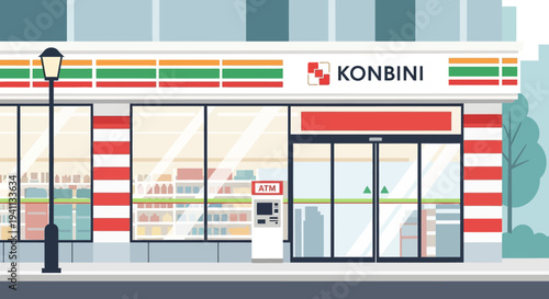 Convenience Store Facade with ATM and Products Visible Inside
