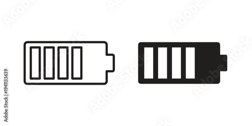 Battery icon black, line, flat vector, isolated illustration.