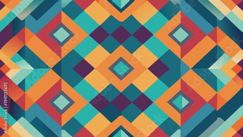 Colorful geometric pattern with diamond shapes and symmetrical design