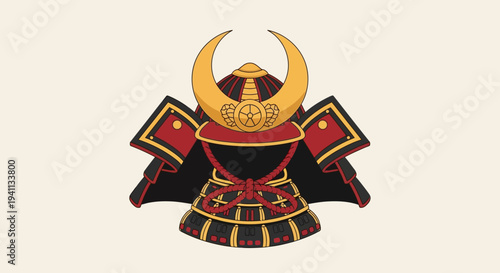 Japanese Samurai Helmet Icon - Traditional Warrior Armor Symbol