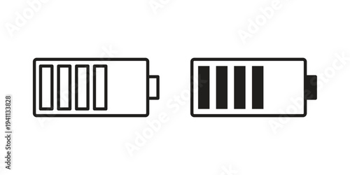 Battery icon black, line, flat vector, isolated illustration.