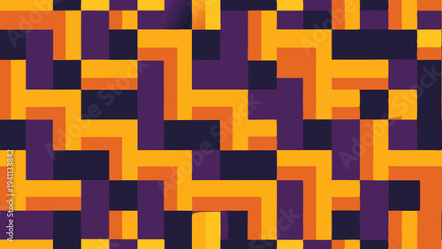 Abstract geometric pattern with orange yellow and purple blocks