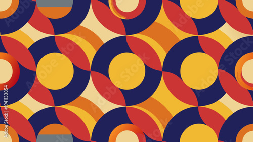 Retro geometric pattern featuring overlapping circles and curved shapes