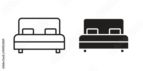 Bed icon black, line, flat vector, isolated illustration.